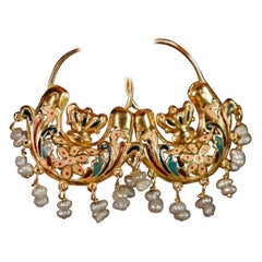 Antique Archiological Revival Enamel Urn Earrings, 19th Century Italian Antiques