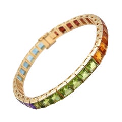 14 Karat Yellow Gold and Colored Gemstones Rainbow Bracelet