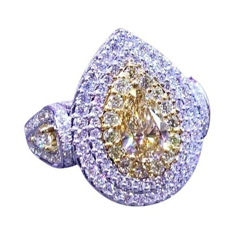 Bague certifiée GIA de 1,50 carats de diamants de couleur jaune brunâtre et de diamants sur bague