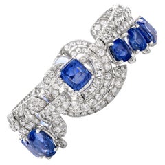 Antique 1920s  Natural No Heat Ceylon Sapphire Platinum Bracelet