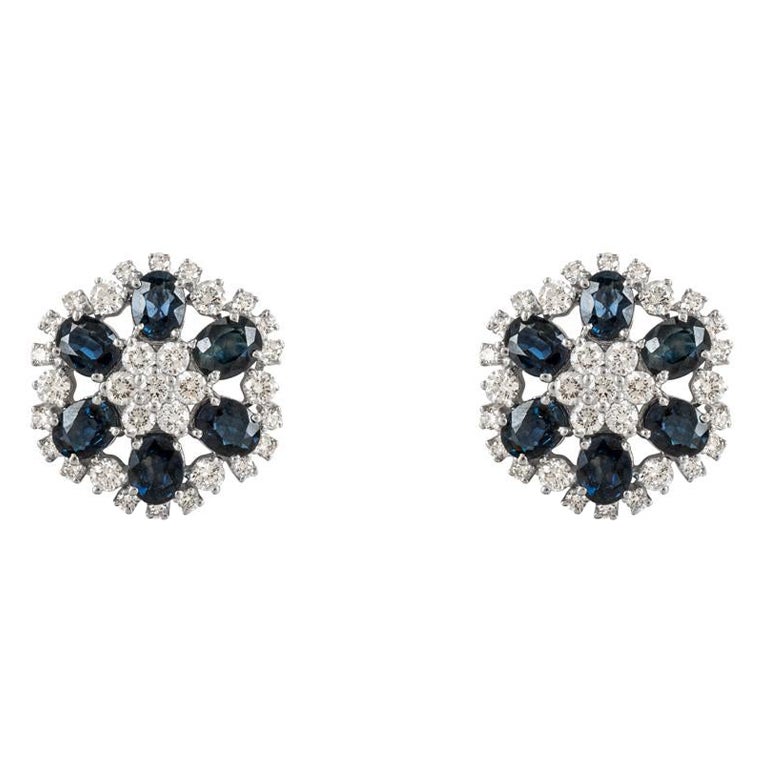 White Gold Sapphire & Diamond Earrings For Sale