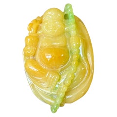 Natural Myanmar Bi-color Jadeite Hand-carved Happy Buddha Pendant