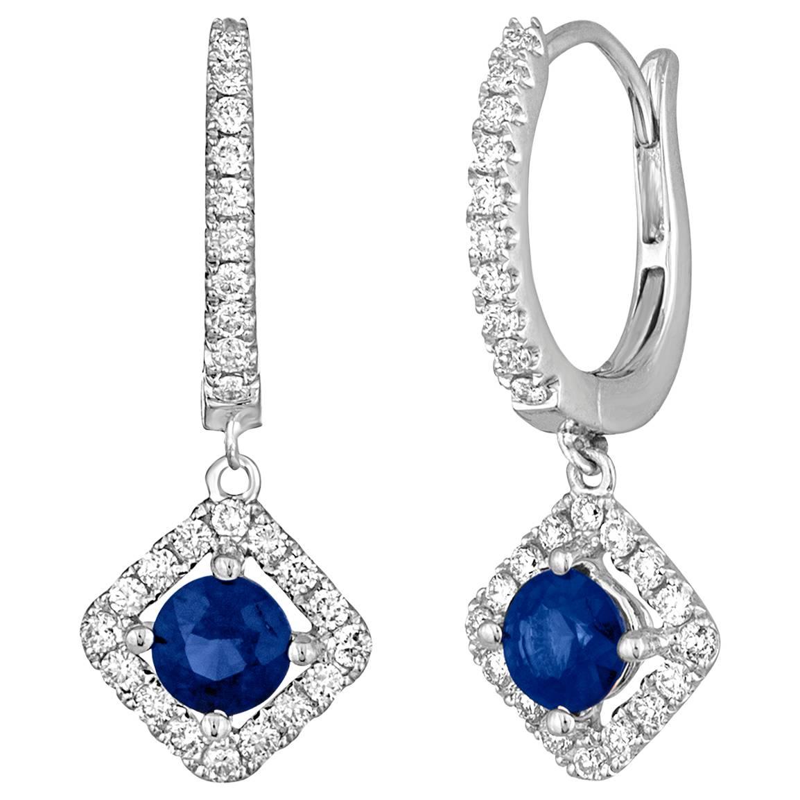 0.95 Carats Sapphire And Diamond Gold Dangle Earrings