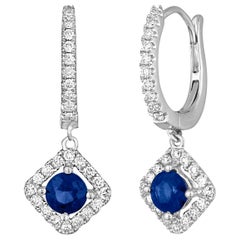 0.95 Carats Sapphire And Diamond Gold Dangle Earrings