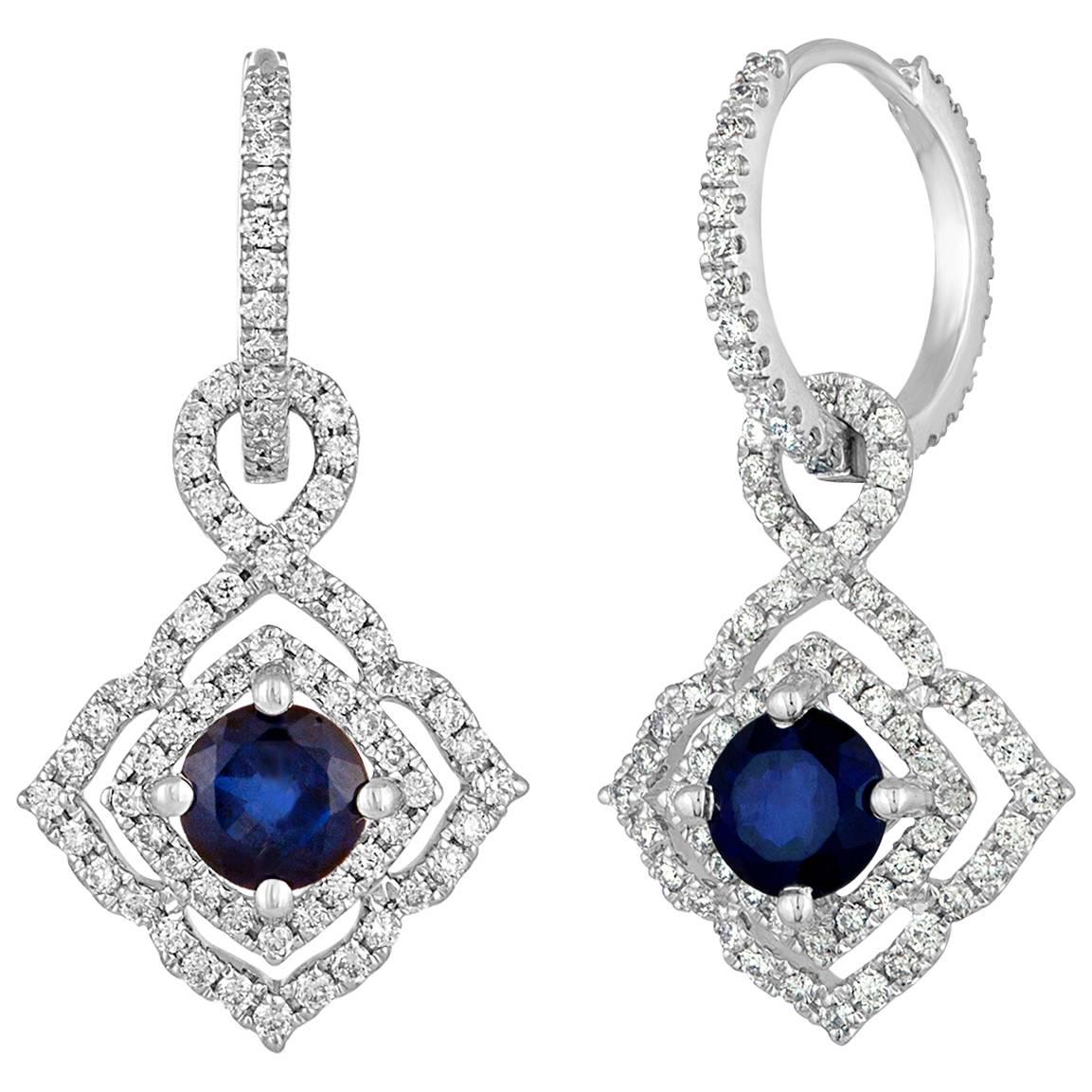 Pendants d'oreilles en or avec saphirs de 1,47 carat et diamants