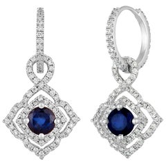 1.47 Carats Sapphire Diamond Gold Dangle Earrings