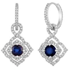 Sapphire Diamond Gold Dangle Earrings 10