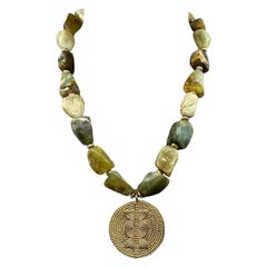 Maasai Moss Agate and Gold Necklace 