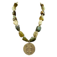 Maasai-Halskette aus Moss-Achat und Gold