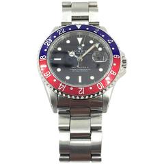 Vintage Rolex Stainless Steel Oyster Perpetual Pepsi GMT Master Automatic Wristwatch