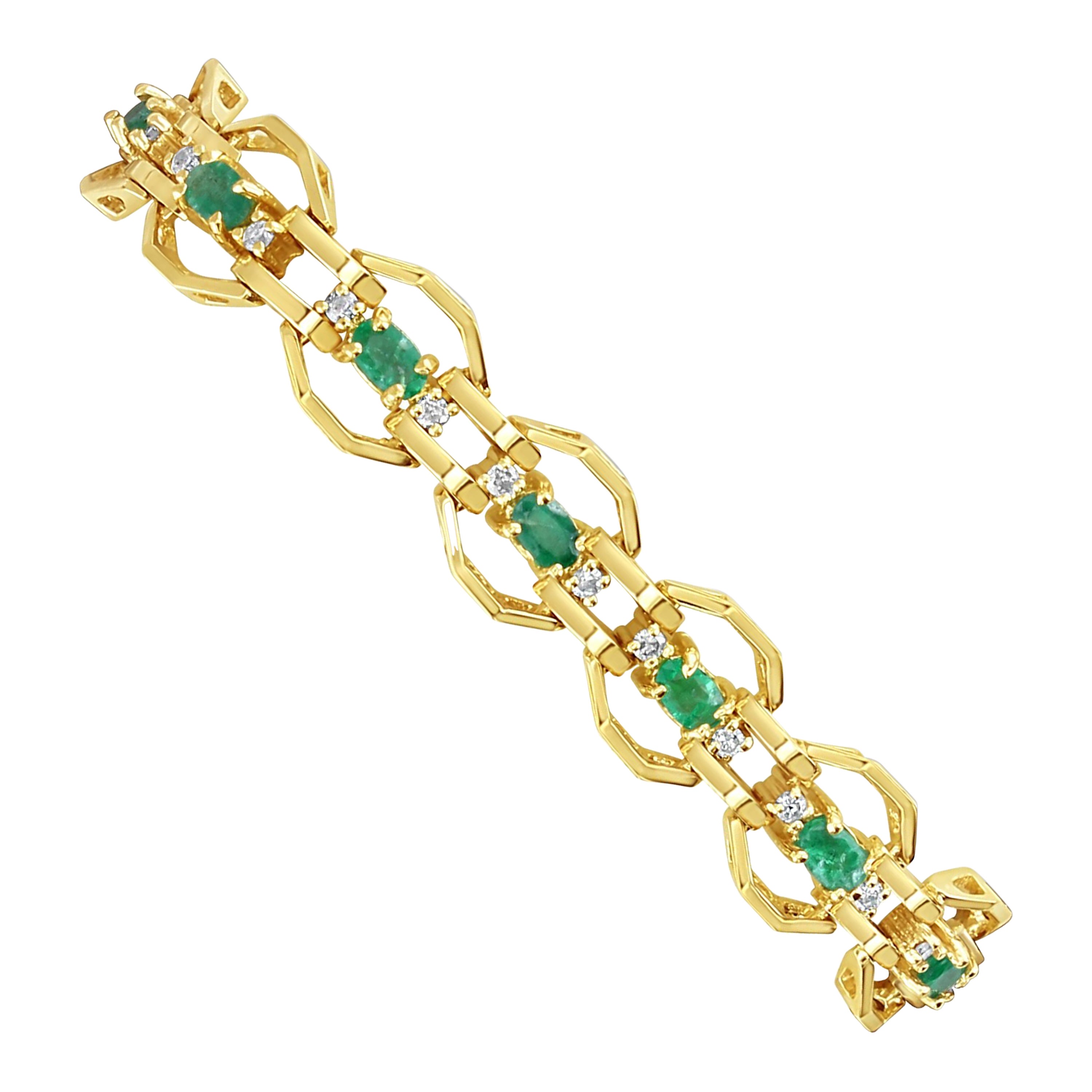 EMERALD DIAMOND TENNIS Bracelet 4.25cttw 14k Yellow Gold For Sale