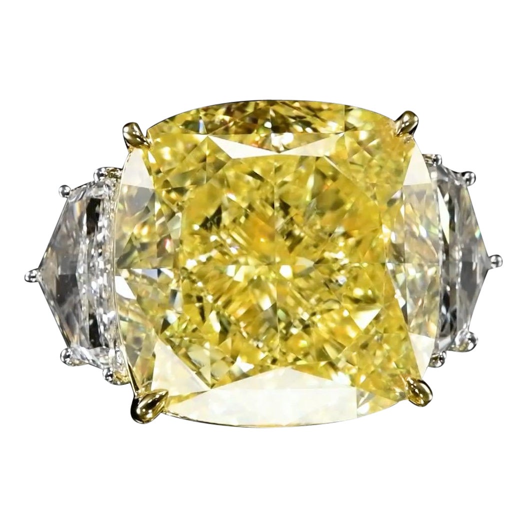 Emilio Jewelry Gia Certified 28.00 Carat Intense Yellow Flawless Diamond Ring For Sale