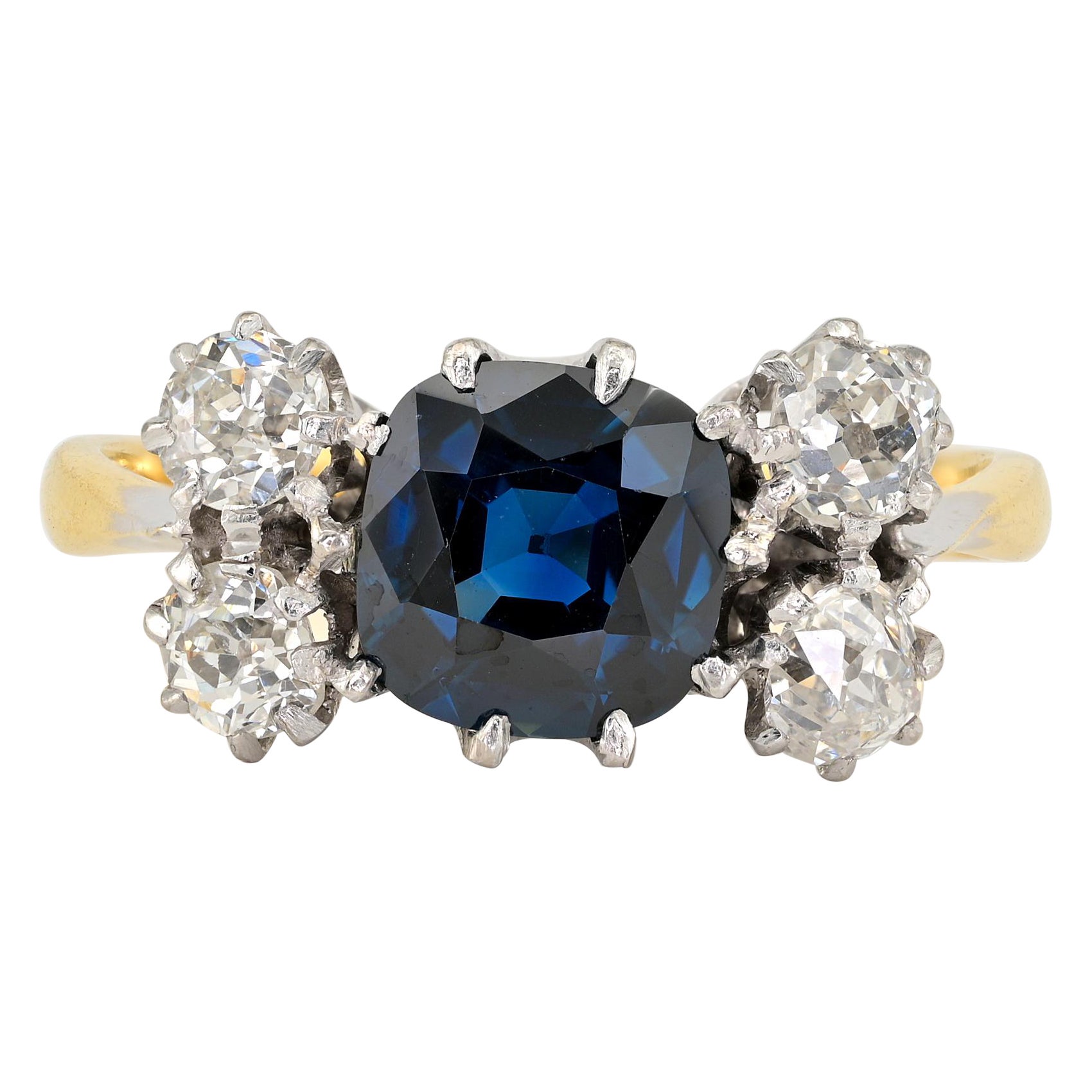 Art Deco 2.15 Ct Sapphire 1.0 Ct Diamond 18 KT Platinum Ring For Sale