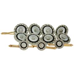 DREICER Edwardian Onyx Diamond Mother-Of-Pearl Shirt Studs Cufflinks Dress Set