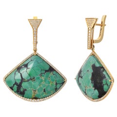 18 Karat Gold Ohrringe mit grünem Türkis und Diamanten
