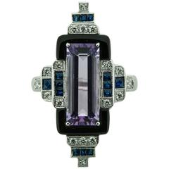 3.11 Carat Amethyst Onyx Sapphire Diamond Platinum Ring