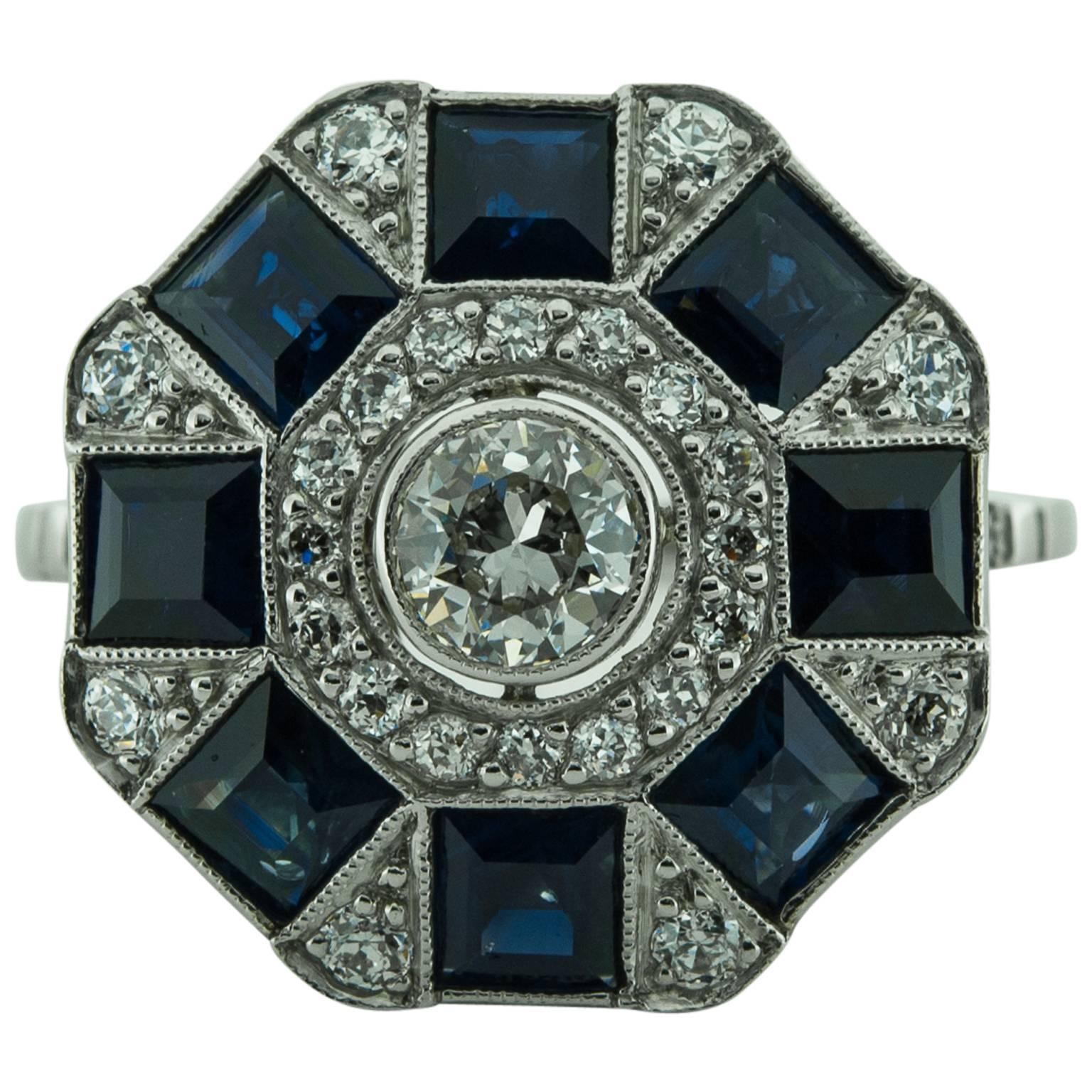 Sapphire Diamond Platinum Ring For Sale