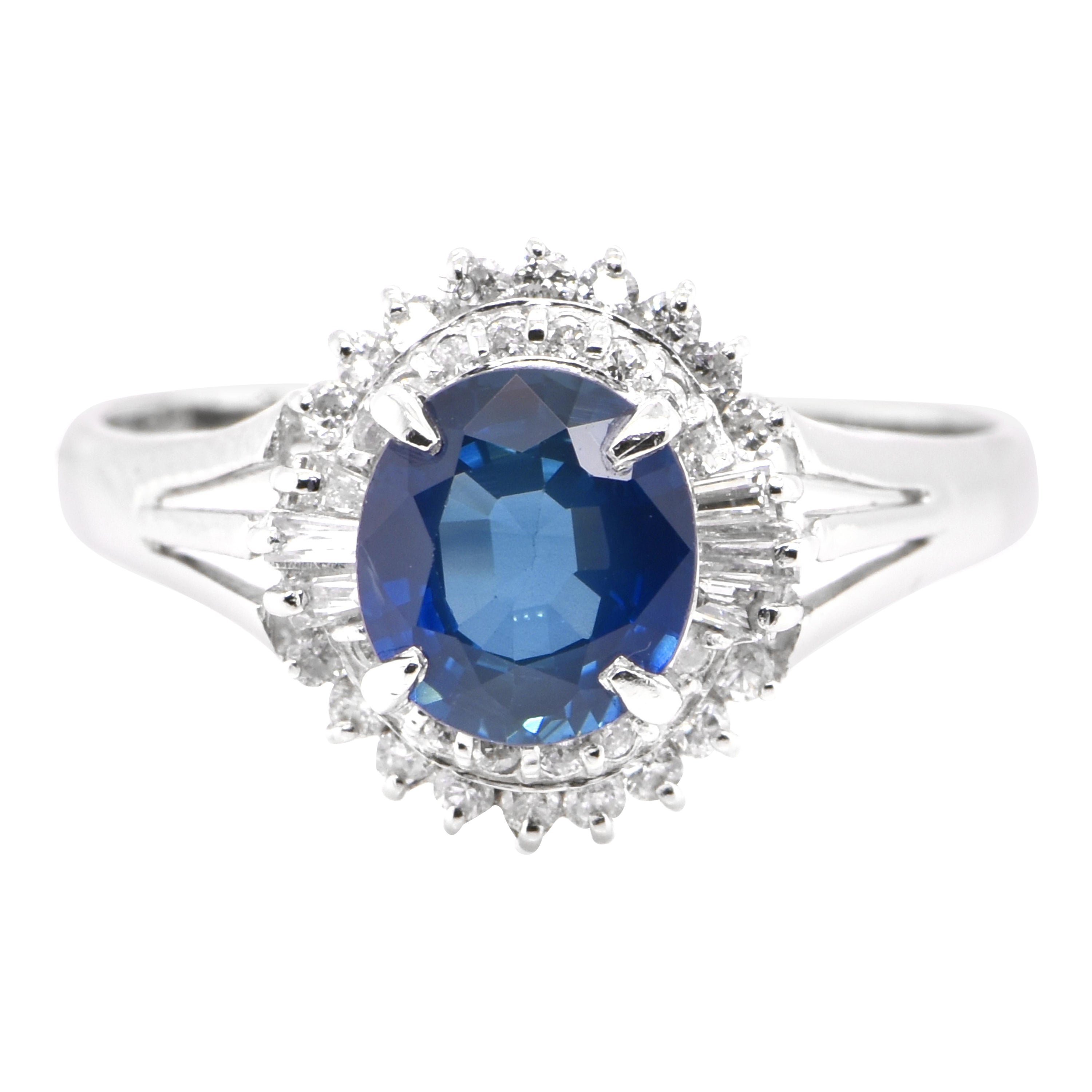 1.57 Carat Natural Sapphire and Diamond Ballerina Cocktail Ring set in Platinum For Sale