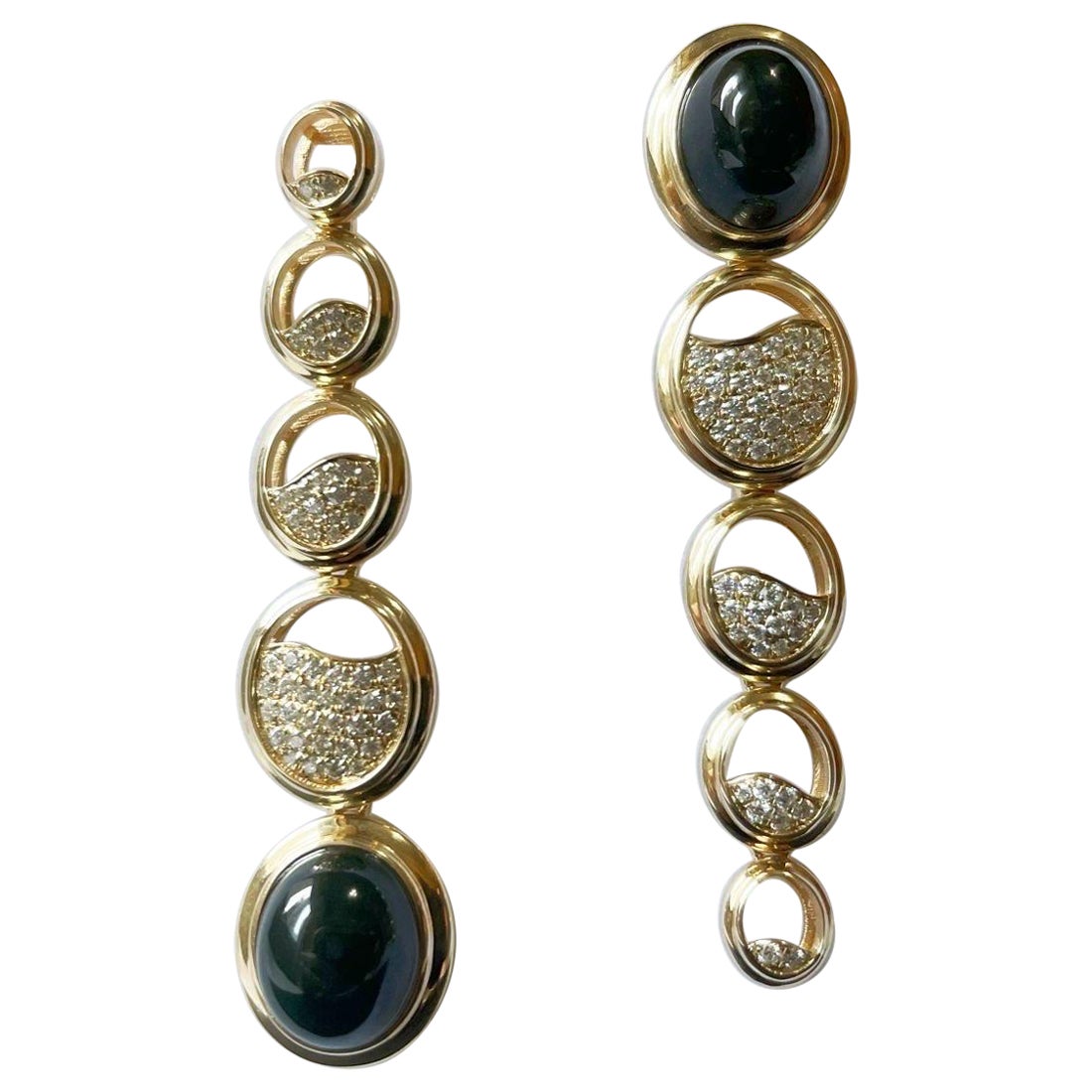 Natural Myanmar Black Jadeite Earrings in 14K/18K Gold and Moissanites For Sale