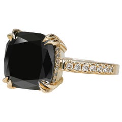 Magellanic Cloud Art Deco Natural Black Diamond Cushion Engagement Ring