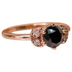 Lynx Floral Natural Black Diamond Round Cut Engagement Ring - 3.15 Ct