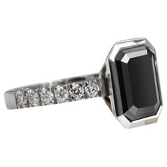 Bague de fiançailles Aniridia Bezel Natural Black Diamond Emerald - 3.75 Ct