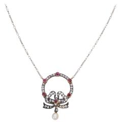 Edwardian Belle Époque Ruby Diamond Bow Necklace 4