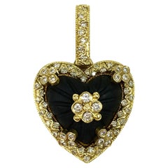 Stambolian Frosted Onyx Diamond 18 Karat Gold Heart Pendant Enhancer