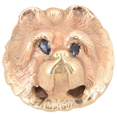 Victorian Sapphire Gold Dog's Head 'Yorkie or Maltese' Slide