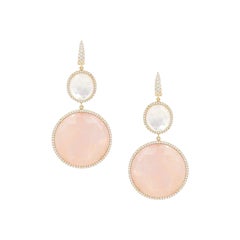 Orecchini pendenti di quarzo rosa madreperla con diamante in oro rosa 18 carati