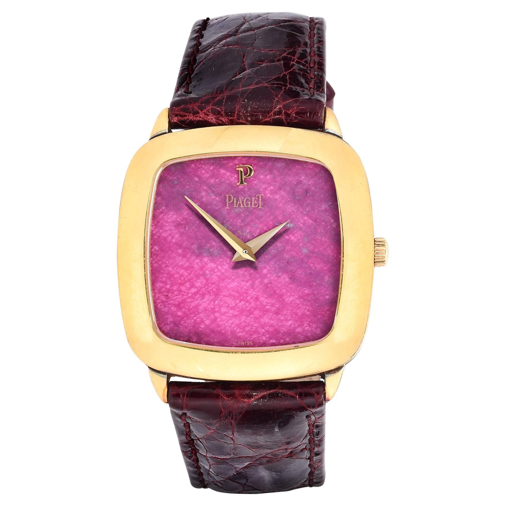 Piaget Vintage Gelbgold Rhodonit Zifferblatt Quarz-Armbanduhr