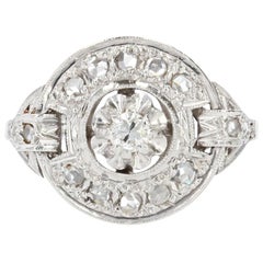 French 1930s Art Deco Diamonds 18 Karat White Gold Platinum Ring