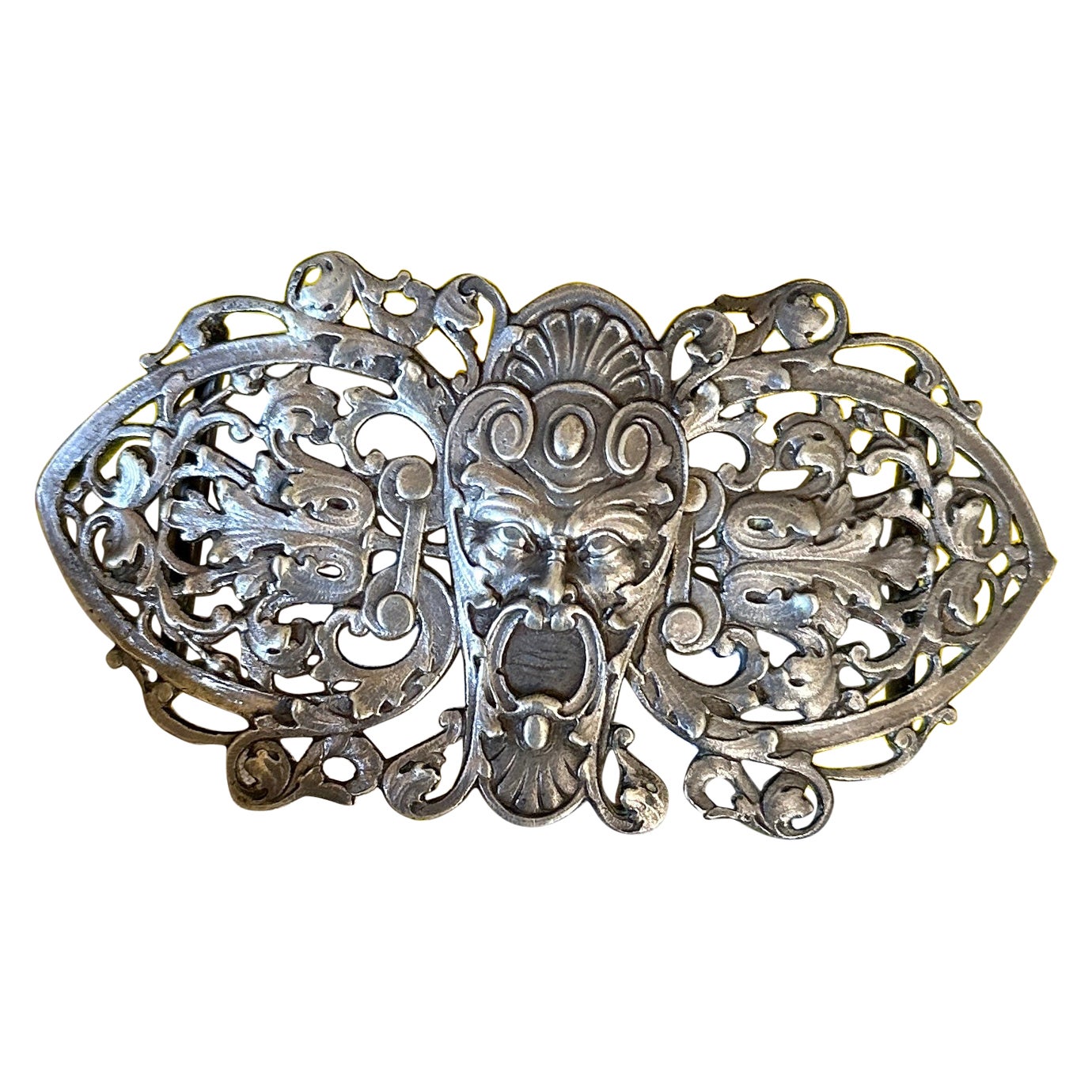Art Nouveau Gargoyle Grotesque Buckle Belle Epoque God Sterling Silver For Sale