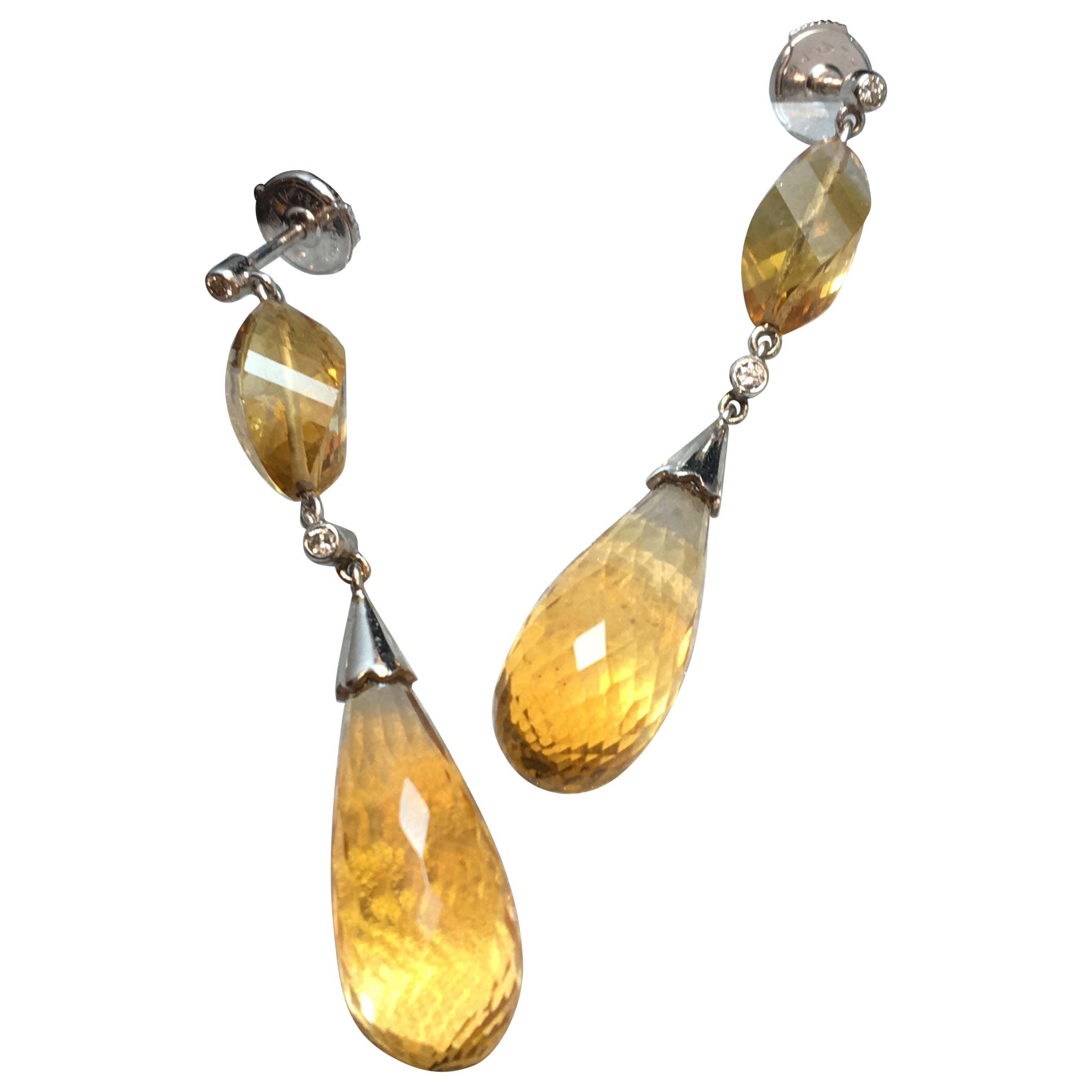 18ct Gold Earrings Set With Citrine And Diamonds For Sale