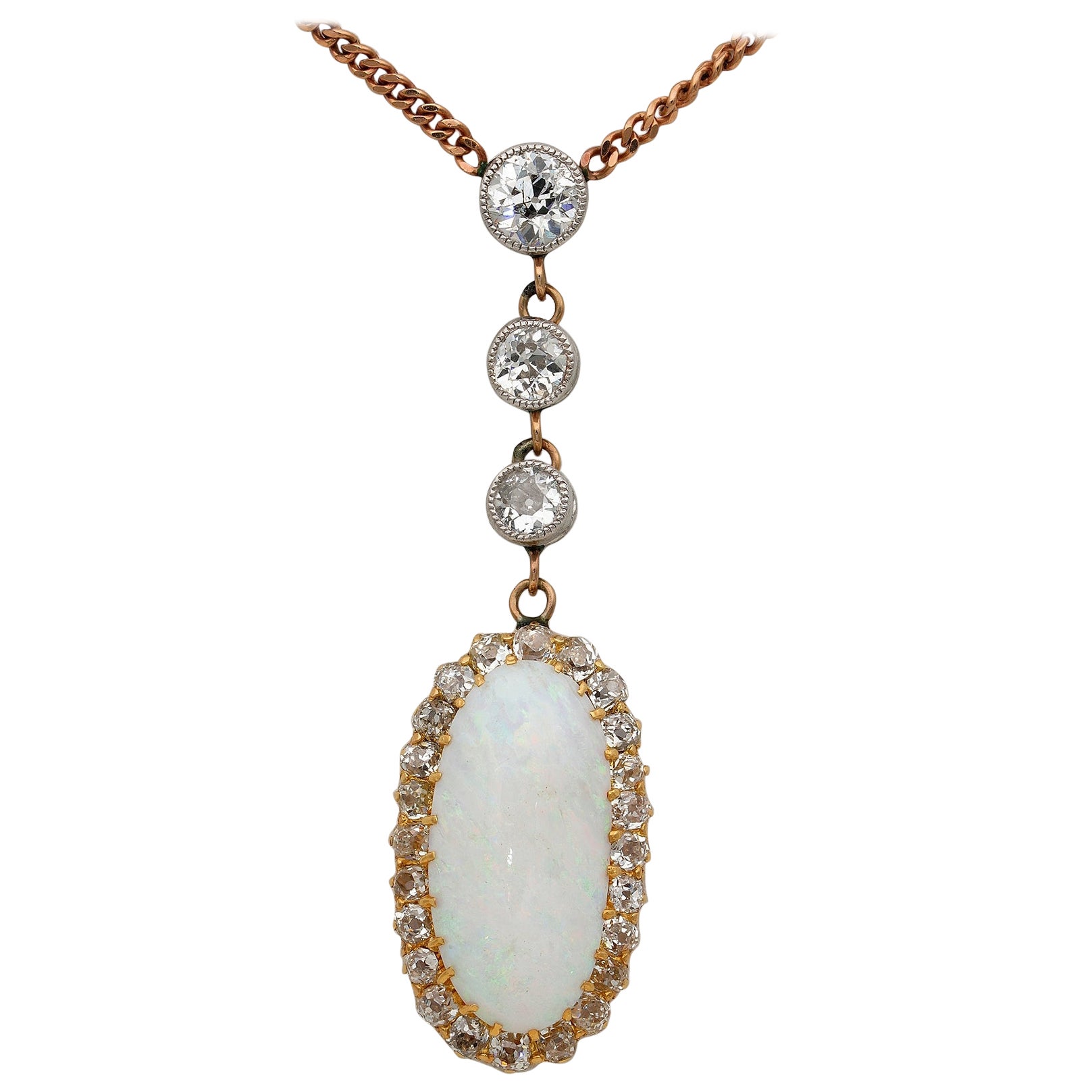 Edwardian 6.00 Ct Harlequin Opal 1.80 Ct Diamond 18 KT Pendant For Sale
