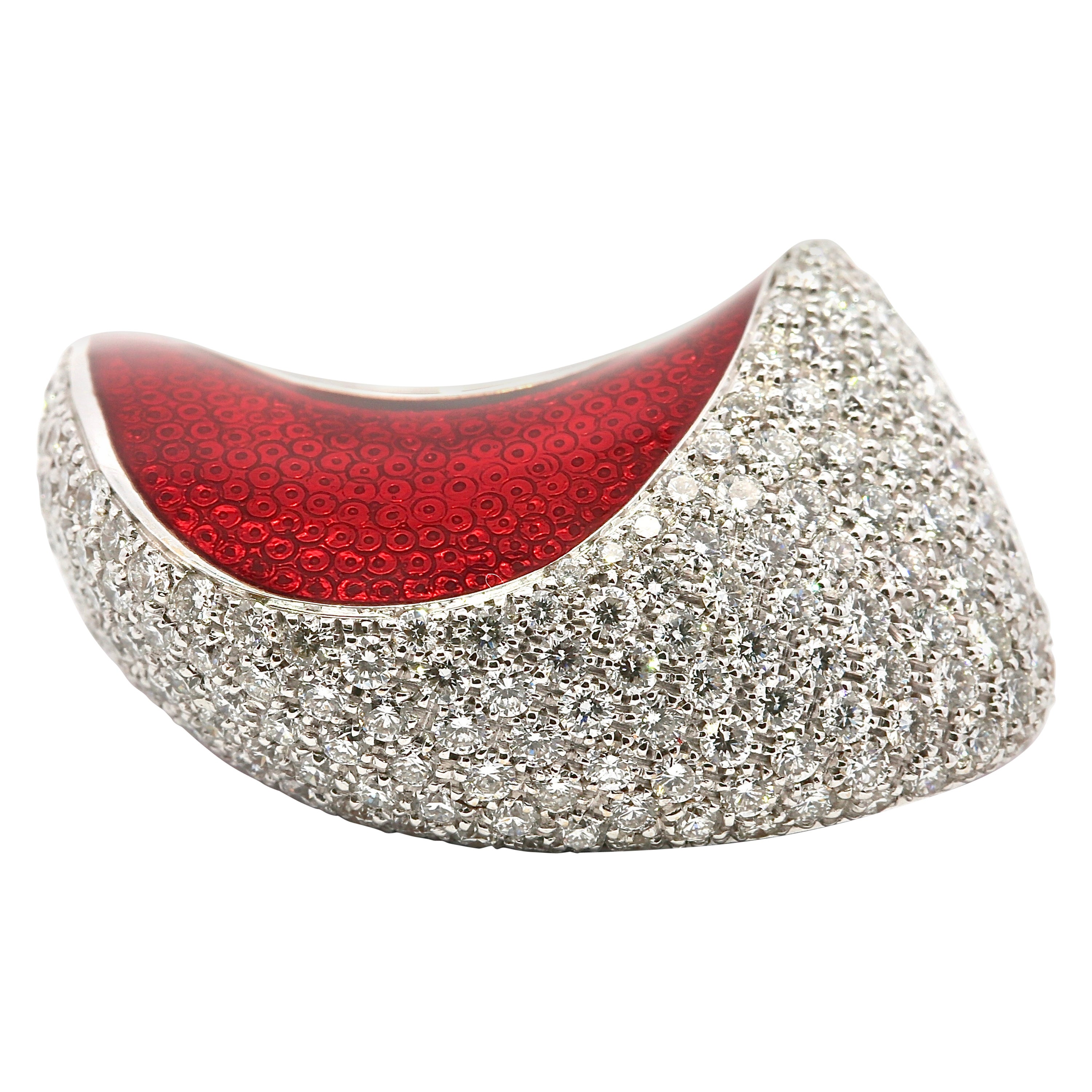 Italian Made 18KT White Gold "Wave" Designer Ring Set Diamonds