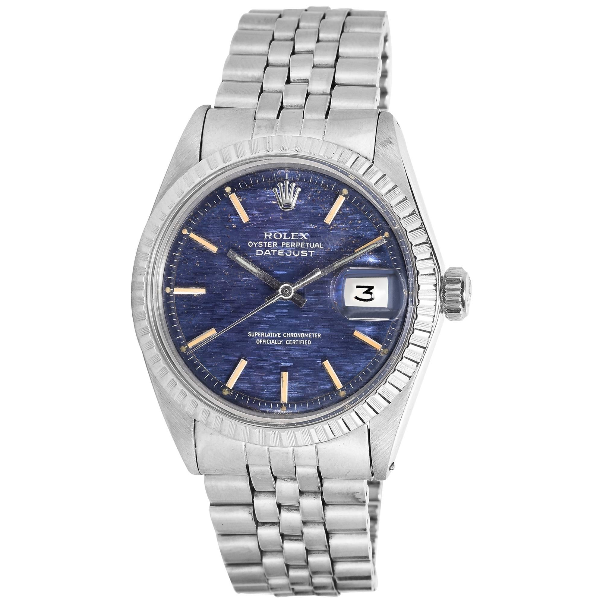 Rolex Oyster Perpetual Datejust Blue Wave Dial Wristwatch 1970