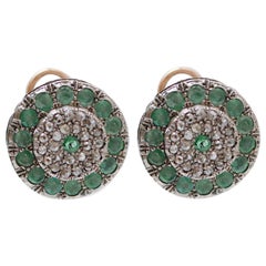 Emeralds, Diamonds, Rose Gold and Silver Earrings.