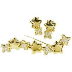 Van Cleef & Arpels Stars Diamond Gold Earrings and Brooch