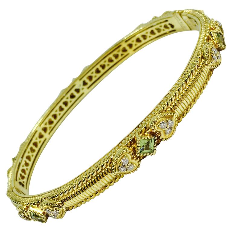 Judith Ripka Romance Diamond Peridot Gold Hinged Bangle Bracelet At Judith Ripka Romance Diamond Peridot Gold Hinged Bangle Bracelet For