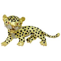 RAMON Barcelona Leopard Enamel Diamond Pin Brooch