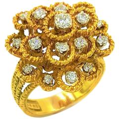 Vintage Hammerman Brothers New York  Diamond Gold Cluster Lilly Circle Ring