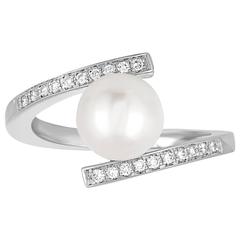 Diamond & Freshwater Cultured Pearl Bypass Gold Ring 4