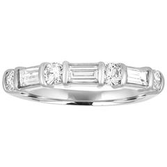 0.75 Carats Round & Baguette Diamond Half Band Platinum Ring 12