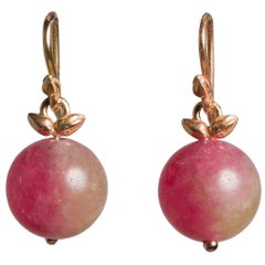 Boucles d'oreilles Tourmaline framboise 14k rose à graine unique