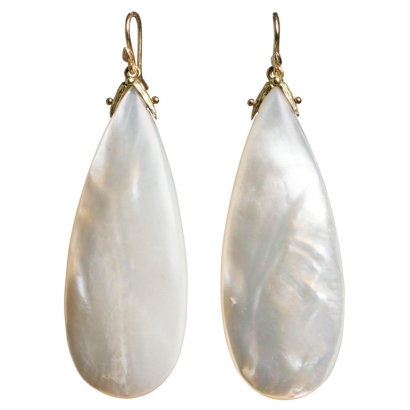 Mother of Pearl 18k Med Double Seed Dangle Earring For Sale