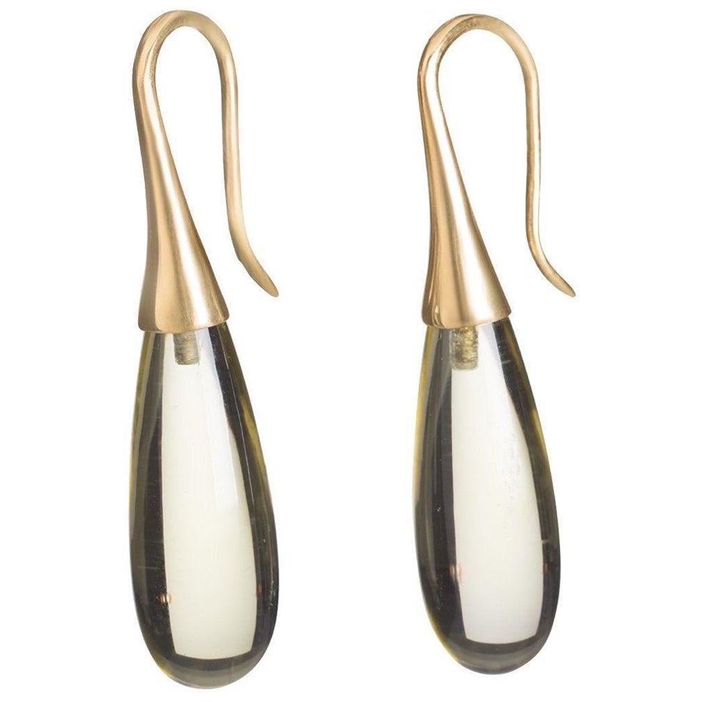Oro Verdi Smooth Long 14k Cone Drop Earrings For Sale