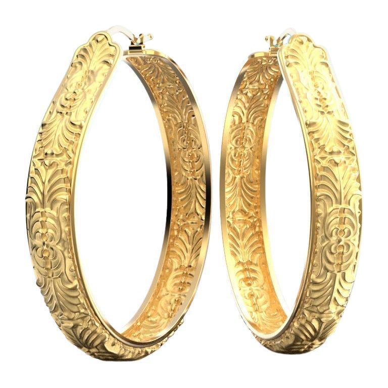  Extra Large Stunning hoop earrings in 18k Gold Made in Italy, made to order. For Sale