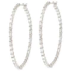 Créoles fantaisie en or blanc 18 carats avec diamants baguettes de 1,75 pouce de diamètre