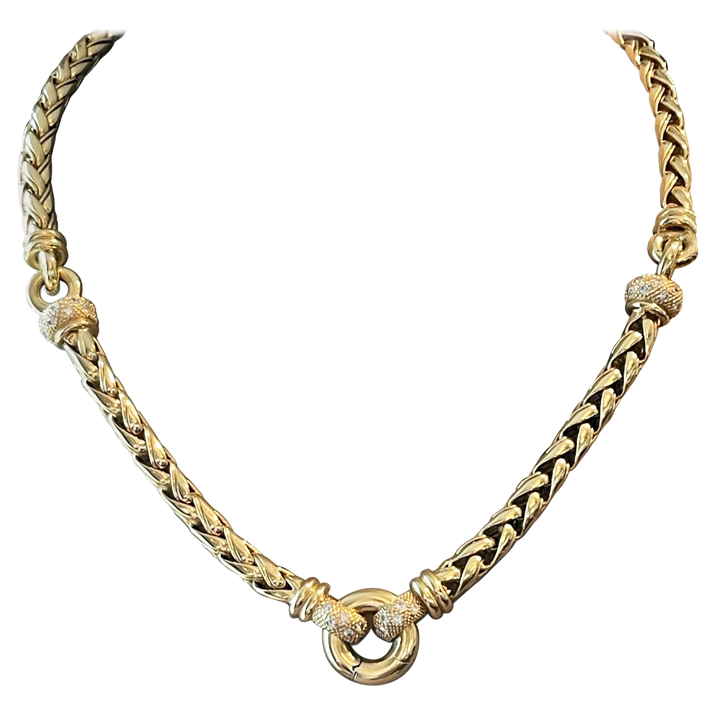 18 K yellow Gold Rope Necklace Diamonds For Sale